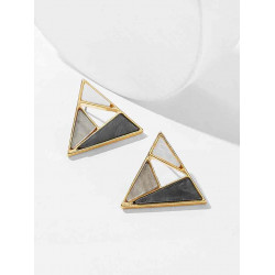 Triangle Earring Divided In Solid Marble Colors, 1 Pair