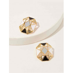 Geometric hollow earrings with golden frame, with homogeneous colors 1 pair